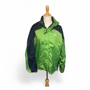 The North Face Vibrant Green and Blue Windbreaker with hood that tucks in